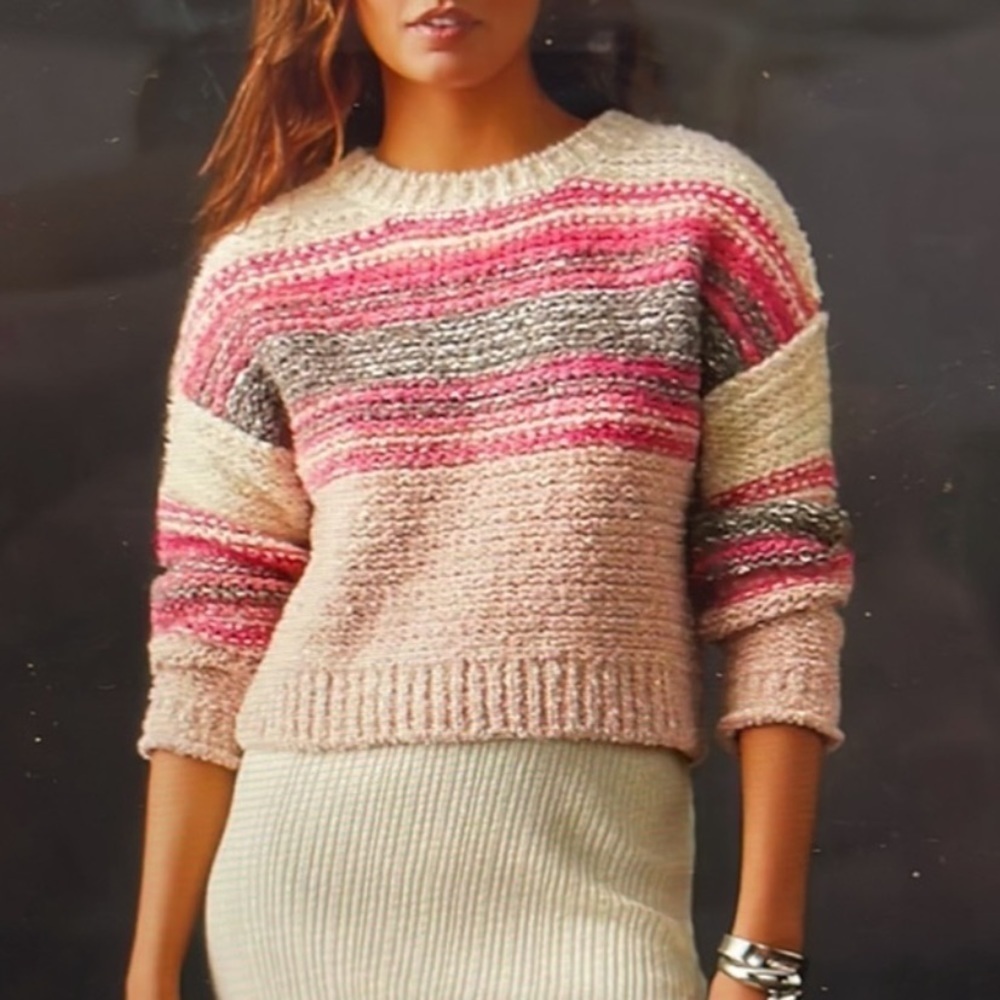 Anthropologie Multicolor Striped Knit Sweater — Pink, Cream, Gray
